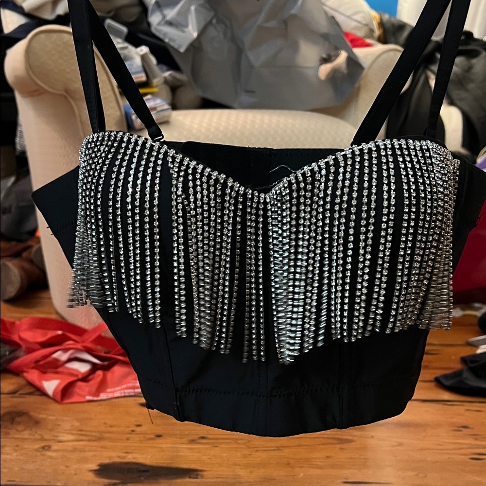 Black and Silver Embellished Women's Top